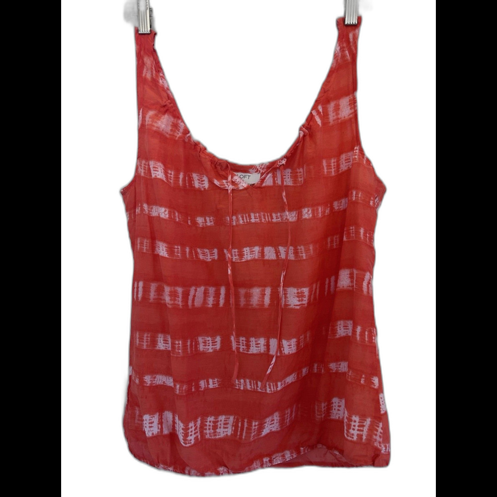 LOFT Silk Blend Sleeveless Blouse M Orange Tie Dye Cami Elastic Waist Boho Beach